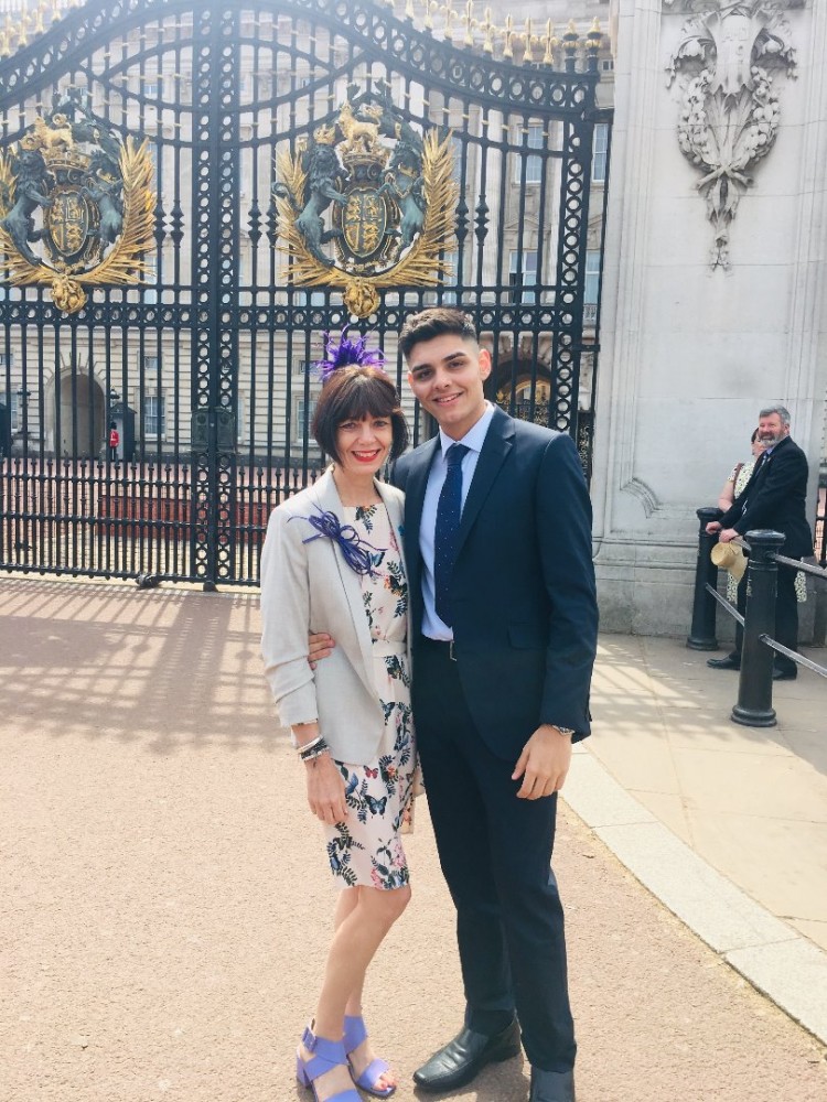 Gina Awad & her son outside Buckingham Palace