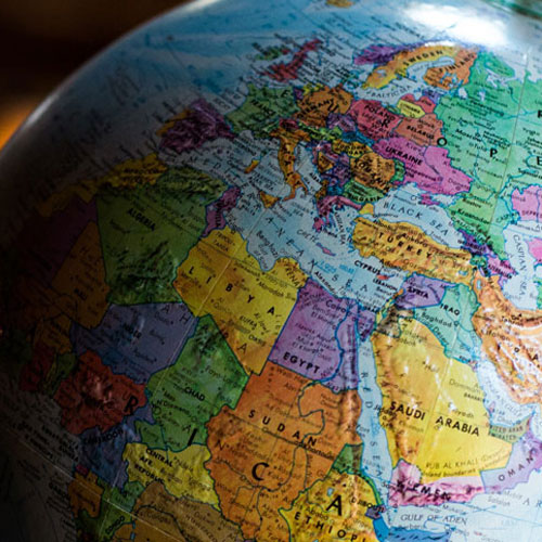 A model globe focused mainly on Northern Africa and Europe